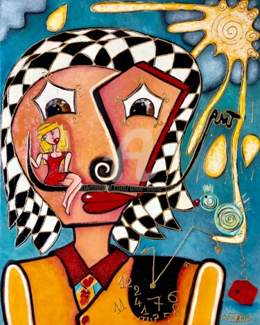 Painting titled "SALVADOR DALI" by Anne Marie Torrisi, Original Artwork, Oil Mounted on Wood Stretcher frame