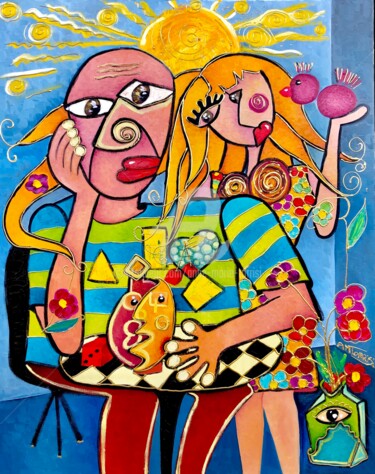 Painting titled "PABLO PICASSO" by Anne Marie Torrisi, Original Artwork, Oil Mounted on Wood Stretcher frame