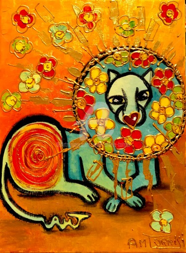 Картина под названием "LION" - Anne Marie Torrisi, Подлинное произведение искусства, Масло