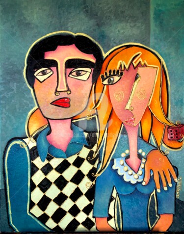 Painting titled "AMEDEO MODIGLIANI" by Anne Marie Torrisi, Original Artwork, Oil Mounted on Wood Stretcher frame