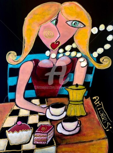 Schilderij getiteld "CAFÉ GOURMAND" door Anne Marie Torrisi, Origineel Kunstwerk, Acryl