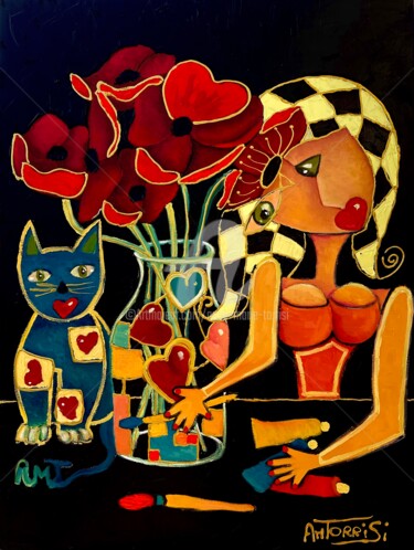 Painting titled "LE BOUQUET" by Anne Marie Torrisi, Original Artwork, Oil