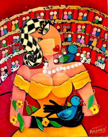 Painting titled "LA CANTATRICE" by Anne Marie Torrisi, Original Artwork, Oil Mounted on Wood Stretcher frame