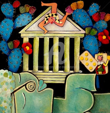 LA VALLÉE DES TEMPLES Peinture intitulée "LA VALLÉE DES TEMPL…" par Anne Marie Torrisi, Œuvre d'art originale, Huile Monté sur Châssis