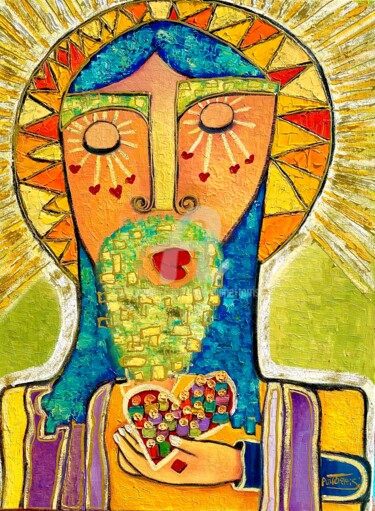 Malarstwo zatytułowany „JESUS CHRIST” autorstwa Anne Marie Torrisi, Oryginalna praca, Olej Zamontowany na Drewniana rama nos…