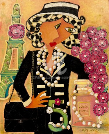 Painting titled "COCO CHANEL" by Anne Marie Torrisi, Original Artwork, Oil Mounted on Wood Stretcher frame