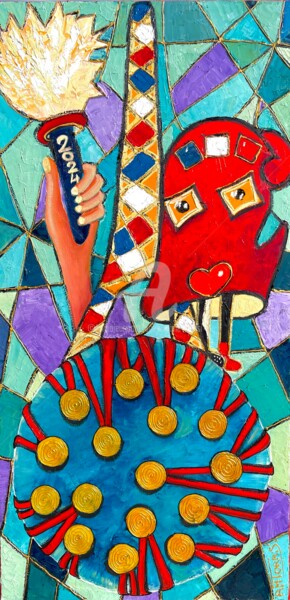 Pintura titulada "LA FLAMME OLYMPIQUE" por Anne Marie Torrisi, Obra de arte original, Oleo Montado en Bastidor de camilla de…
