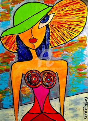 Malerei mit dem Titel "FEMME AU CHAPEAU*" von Anne Marie Torrisi, Original-Kunstwerk, Öl