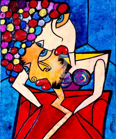 Painting titled "HISTOIRE D AMOUR 1" by Anne Marie Torrisi, Original Artwork, Oil