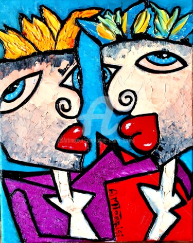 Painting titled "Histoire d'amour "s…" by Anne Marie Torrisi, Original Artwork, Oil