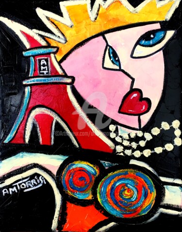 Painting titled "LA TOUR ROUGE*" by Anne Marie Torrisi, Original Artwork, Oil