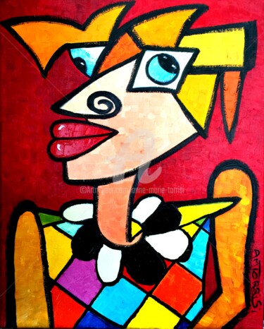 Painting titled "JOCKER*" by Anne Marie Torrisi, Original Artwork, Oil Mounted on Wood Stretcher frame