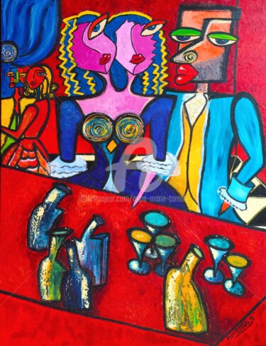 Painting titled "LE BAL" by Anne Marie Torrisi, Original Artwork, Oil Mounted on Wood Stretcher frame