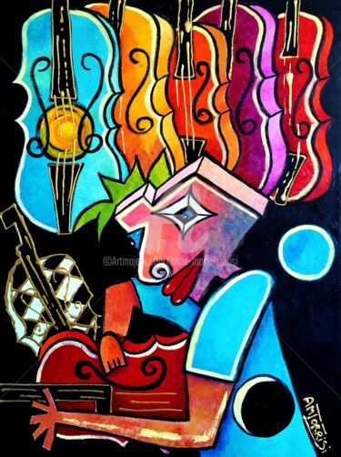 Painting titled "LE LUTHIER" by Anne Marie Torrisi, Original Artwork, Oil