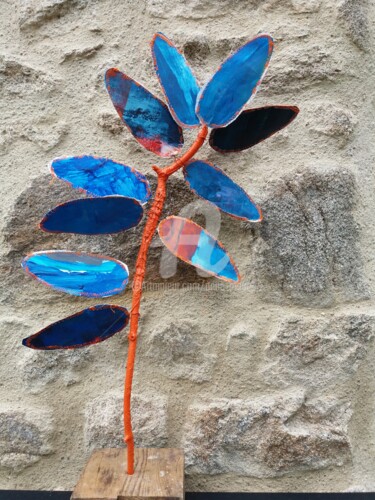 Sculpture intitulée "Feuilles bleues" par Anne Maury, Œuvre d'art originale