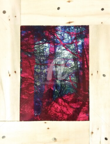 Collages titled "Forêt rouge #2" by Anne Maury, Original Artwork, 2D Digital Work