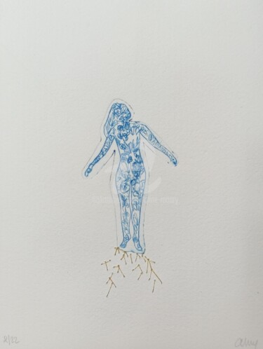 Gravures & estampes intitulée "Gravure Femme végét…" par Anne Maury, Œuvre d'art originale, Gravure