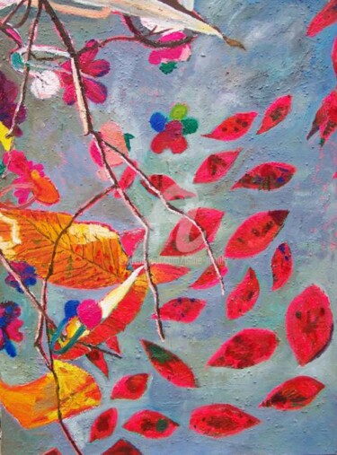 Peinture intitulée "Les feuilles rouges" par Anne Maury, Œuvre d'art originale, Huile