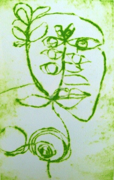 Gravures & estampes intitulée "Femme végétal visage" par Anne Maury, Œuvre d'art originale, Eau-forte