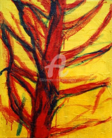 Painting titled "Arbre rouge" by Anne Maury, Original Artwork, Oil