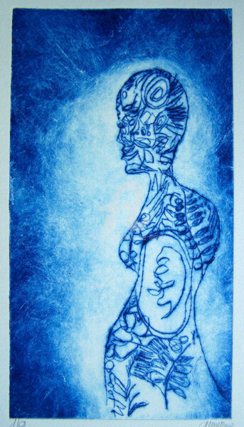 Druckgrafik mit dem Titel "Femme enceinte végé…" von Anne Maury, Original-Kunstwerk, Gravur