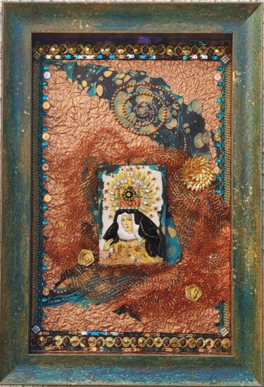 Collages intitulée "La madone des galax…" par Anne Molines, Œuvre d'art originale, Collages Monté sur Carton