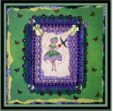 Colagens intitulada "La fée Lilas" por Anne Molines, Obras de arte originais, Colagens Montado em Cartão