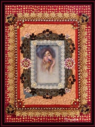 Κολάζ με τίτλο "La femme à l'oiseau" από Anne Molines, Αυθεντικά έργα τέχνης, Κολάζ Τοποθετήθηκε στο Χαρτόνι