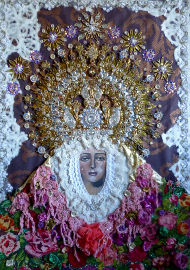 Collages getiteld "La Vierge de La Mac…" door Anne Molines, Origineel Kunstwerk, Collages Gemonteerd op Karton
