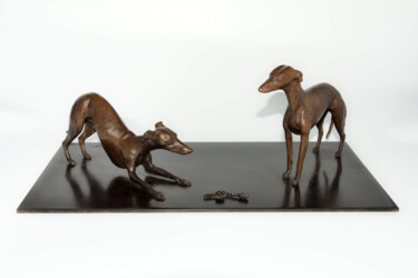 Sculpture intitulée "Lévriers, l'invitat…" par Anne Noël, Œuvre d'art originale, Bronze