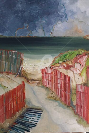 Картина под названием "A la plage" - Anne Paris, Подлинное произведение искусства, Масло Установлен на Деревянная рама для н…