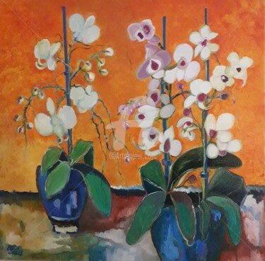 Peinture intitulée "Orchids 1" par Anne Paris, Œuvre d'art originale, Huile Monté sur Châssis en bois