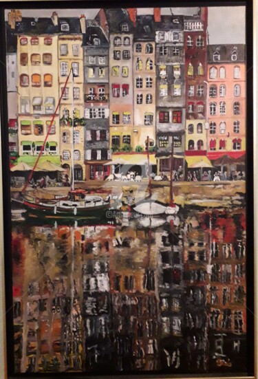 Painting titled "Honfleur: reflets" by Anne Paris, Original Artwork, Oil Mounted on Wood Stretcher frame