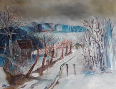 Neige dans le Jura Peinture intitulée "Neige dans le Jura" par Anne Paris, Œuvre d'art originale, Huile
