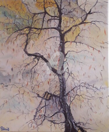 Painting titled "Mon vieux catalpa" by Anne Paris, Original Artwork, Oil Mounted on Wood Stretcher frame