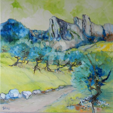 Painting titled "Alpilles I" by Anne Paris, Original Artwork, Oil Mounted on Wood Stretcher frame