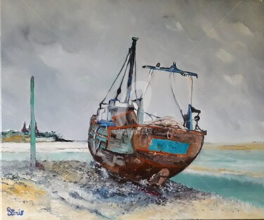 Painting titled "Bateau en Baie de S…" by Anne Paris, Original Artwork, Oil Mounted on Wood Stretcher frame