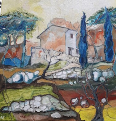 Painting titled "Le cabanon de Cézan…" by Anne Paris, Original Artwork, Oil Mounted on Wood Stretcher frame