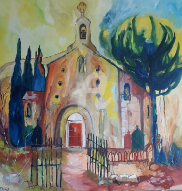 Peinture intitulée "L'église de Saint P…" par Anne Paris, Œuvre d'art originale, Huile Monté sur Châssis en bois