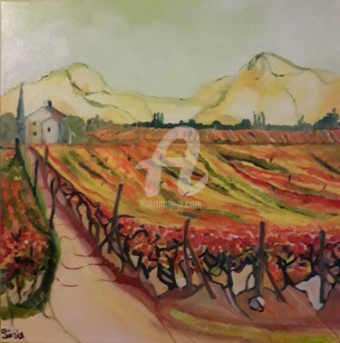 绘画 标题为“La vigne rouge” 由Anne Paris, 原创艺术品, 油 安装在木质担架架上