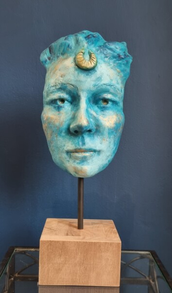 Sculpture titled "le visage de Diane2" by Anne Platbroot, Original Artwork, Terra cotta