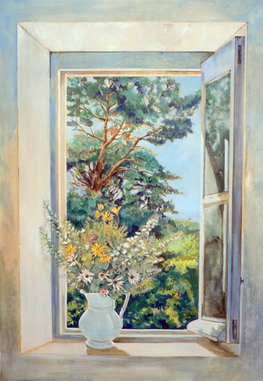 Peinture intitulée "Fenêtre Bleue" par Anne Reymond, Œuvre d'art originale, Acrylique