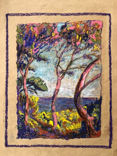 Drawing titled "Aux Abords de Banyu…" by Anne Reymond, Original Artwork, Pastel Mounted on Cardboard