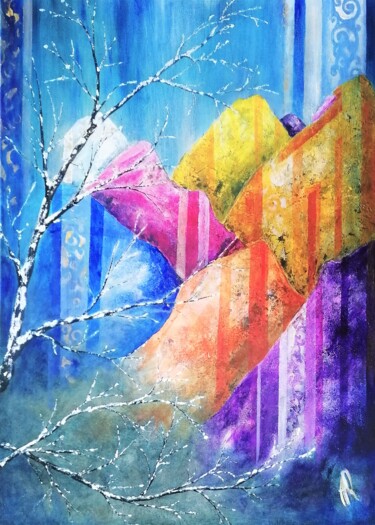 Painting titled "Transparences monta…" by Anne Robin, Original Artwork, Acrylic Mounted on Wood Stretcher frame