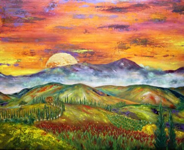 Pintura titulada "Un chemin en Toscane" por Anne Robin, Obra de arte original, Acrílico Montado en Bastidor de camilla de ma…