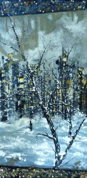 Картина под названием "Temps gris" - Anne Robin, Подлинное произведение искусства, Акрил Установлен на Деревянная рама для н…