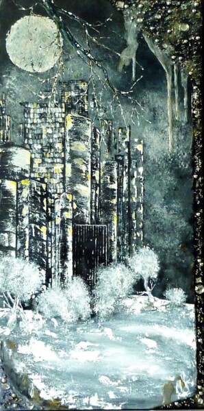 Malerei mit dem Titel "Mystères de nuit" von Anne Robin, Original-Kunstwerk, Acryl Auf Keilrahmen aus Holz montiert