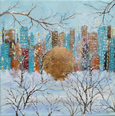 Painting titled "Petite neige" by Anne Robin, Original Artwork, Acrylic Mounted on Wood Stretcher frame