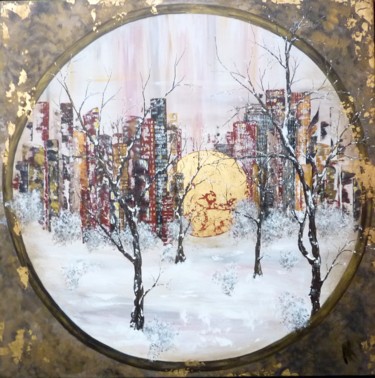 Painting titled "Entre les tours" by Anne Robin, Original Artwork, Acrylic Mounted on Wood Stretcher frame