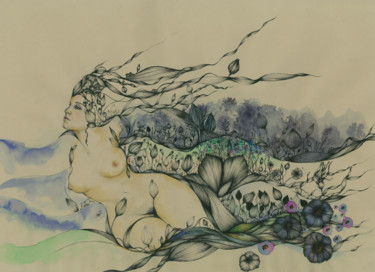 Drawing titled "jardin" by Anne Sophie De Bassoff, Original Artwork, Ink